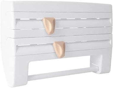 4in1WALL Mount Kitchen Holder FOIL Towel ROLL Cling WRAP Rack Dispenser Cutter - Wall Mount Kitchen Organizer