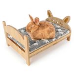 Midollarle Rabbit Bed with Soft Mat, Detachable Small Animal Bed, Wood Rabbit Habitat for Small Pets to Have a Cozy nest (Guinea Pig Hamster Ferrets Chinchilla Bunny, etc.)