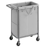 SONGMICS Laundry Basket on Wheels, 2-Compartment Laundry Hamper, 37 Gallons (140L), Removable Liner, Steel Frame with Handle, Large Linen Storage, 69 x 39 x 81 cm, Dove Grey RLS004G01