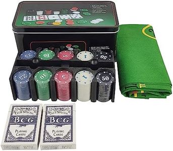 Niku Adult Casino Style 200 Pcs Poker Chips Set in a Tin Case, 2 Decks of Cards, 1 Dealer Button, 1 Big Blind Button, 1 Small Blind Button, 36" x 24" Playing Mat (Classic Multiplayer Game)