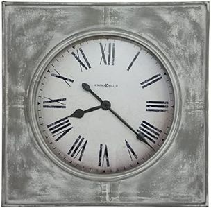 Howard Miller Bathazaar Wall Clock II, Gray Metal Finish Battery Operated Clock, Aged Dial with Black Roman Numerals, Glass Crystal Easy to Read for Living Room, School and Home Decor