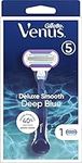 Gillette Venus Deluxe Smooth Deep Blue Razor for Women - 1 Blade, with 5 Diamond-Like Coated Blades