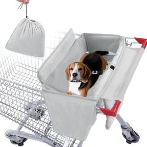 BALAPET Soft Velvet Shopping Cart Cover for Dogs, Plush Pets Grocery Cart Cover with Safety Ropes, Portable and Easy-on Stretch Design for Shopping Carts with Carry Bag(Gray)