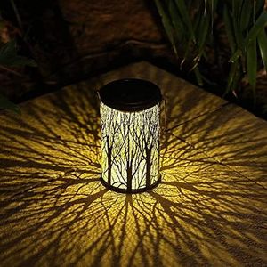 SENIURIS Solar Lanterns Outdoor Waterproof Solar Lighting for Garden, Patio. Hollow Out Retro Metal Lights for Hanging and Decorations Use.(5 Trees )