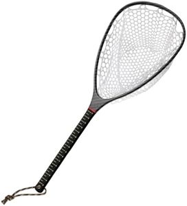 Riverruns Carbon Fiber Landing Net - Fly Floating Fishing Net with Soft Rubber Trout Net and Measuring Lines on The Handle - Lightweight and Durable（Long Handle/Black/3K）