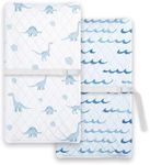 TotChill Light Quilted Changing Pad Cover 2 Pack, Soft Fitted Changing Table Covers for Baby Boys and Girls, Aqua Dinosaur