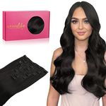 WENNALIFE Hair Extensions Clip In, 14 Inch 120g 7pcs Clip in Hair Extensions Real Human Hair Natural Black Hair Extensions Clip In Real Hair Coloured Remy Human Hair Extensions