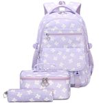 Leaper Water-Resistant Floral Backpack for Kid's Girls School Backpack Casual Student Lunch Bag Purse Case Set (Purple 2331-3)