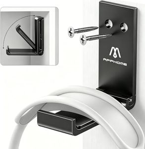 APPHOME Headphone Stand Hanger Foldable Wall Hooks, Save Space Durable Aluminum Headset Stand Holder for Universal Gaming Headset, Strong Adhesive, Black