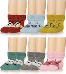 Eocom 6 Pairs Children's Winter Thick Warm Wool Socks Soft Kids Toddler Baby Girls Boy Thermal Crew Socks, Cartoon Color, 3-5 Years