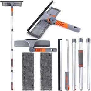 GUHAOOL 2 en 1 Professionnel Raclette Vitre, Kit Nettoyage Vitre avec 2 Chiffons Microfibres et Manche Telescopique 162cm,Lave-vitres Télescopique avec Tête Flexible, pour Vitres Hautes Intérieur