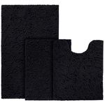 BYSURE Black Bathroom Rugs Sets 3 Piece Non Slip Extra Absorbent Plush Chenille Soft Washable Bath Rugs and Mats Set