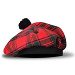 H HIGHLAND REDSTONE Scottish Tammy Hat Traditional Kilt Tam o' Shatner Acrylic Wool Flat Bonnet Various Tartans with Pompom (Macintosh)