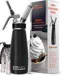EurKitchen Premium Stainless Steel Whipped Cream Dispenser w/Leak-Free Reinforced Threads for Max Durability and Safety - 1-Pint Cream Whipper (Black) - Use Standard 8 Gram N2O Chargers (Not Included)