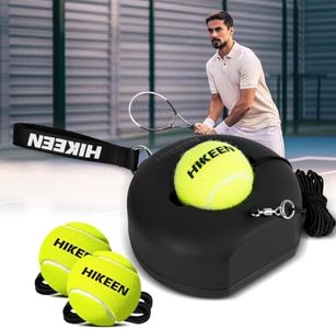 Hikeen Premium Tennis Trainer Rebound with Metal Base,Portable Solo Tennis Trainer Set with 3 Highly Elastic String Balls,Tennis Practice Equipment for Adult Kids an Beginners - Black