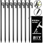 RIY 8 Pack Tent Stakes Heavy Duty 12 inch Steel Tent Pegs for Camping Unbreakable and Inflexible