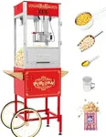 PopBria Commercial Popcorn Machine with Cart, Authentic 16oz Kettle Popcorn Maker with Waming Deck, 1600W Large Popcorn Machine for Restaurant, Concession Stand, Carnival, School, Church, Office, Red