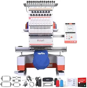 Poolin EOM 15 Needles Embroidery Machine,14.2"×9.5",Embroidery for Hats,Caps,Patches,Sweatshirts,Beginner-Friendly,9" Touch,1200 SPM,Auto Color Change & Trim,Wi-Fi/USB,Includes Digitizing Software
