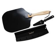 LEAFOR Pizza Peel, Rocker Cutter with Cover and Pizza Spatula. Pizza Paddle Foldable, Premium Aluminum, Black, Easy to store - Easy to clean. Pizza Oven Accesories for home and outdoor. Pizza Peel Set