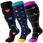 bropite 3 Pairs Plus Size Compression Socks for Women & Men Wide Calf 20-30mmhg Extra Large Knee High Support for Running