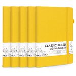 feela 5 Pack A5 Notebooks Hardback, Notepads A5 Ruled Lined (120 GSM), Journal Notebook Multipack with 5 Black Gel Pens for Business Work, Journaling, Note Taking, 128 Pages, 21 x 13 cm, Yellow