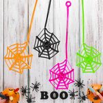 24Pcs Sticky Spider Web Party Favors Pack, 7.5 inches in Total Length, Halloween Party Favors, Gifts For Birthday, Goodie Bag Classroom Prizes, 4 colors