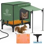 Pawaboo Elevated Base Heated Cat House for Outdoor Cats, Waterproof & Insulated Cat House Outdoor in Winter with Heating Pad, Warm Windproof Weatherproof Outside Feral Cat House Shelter for Kitten, S