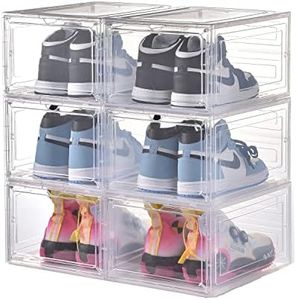 Kenyatta Shoe Storage,6 Pack Shoe Boxes Clear Plastic Stackable,Shoe Organize,(Black) For Sneaker Display,Easy Assembly,Fit up to US Size 12(13.4”x 10.6”x 7.4”), (Clear)