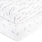 Pack and Play Sheet 2 Pack - Pack and Play Sheets Fitted with 100% Jersey Cotton - Pack N Play Mattress Sheets for Boys and Girls, Newborn Essentials (Forest Grey Floral and Leaves)