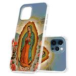 Mavzihok Clear Phone Case Suitable for iPhone 12 Pro Max with Guadalupe Virgin Mary Catholic Pattern Four Corner Reinforced Shockproof and Protective Phone Cover Case