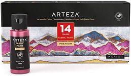 ARTEZA Metallic Fabric Paint, 60 Ml Bottles, Set of 14 Permanent Colors, Washer & Dryer Safe, Textile Paint for Clothes, T-Shirts, Jeans, Bags, Shoes, DIY Projects & Canvas