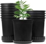 Mhonniwa 1 Gallon Nursery Pots for Plants Plastic Pots with Drainage Hole and Saucer for Indoor Outdoor Plants, Seedlings, Succulents and Cuttings, Black, 6 inch 12 Pack