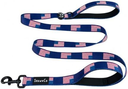 ShawnCo Dream Walk Dog Leash- Premium, Nylon Pet Leash with Soft Neoprene Handle for Small, Medium and Large Dogs (USA Flag, M/L 6FT w/ 2 Handles)