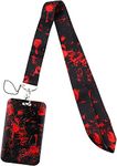 Juanooo Red & Black Lanyard with Card Holder Cool Goth Key Lanyard for Women Men Teens Halloween Horror Lanyard ID Holder for Kids