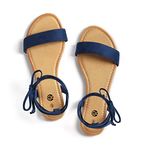 Rekayla Open Toe Tie Up Ankle Wrap Flat Sandals for Women Navy Blue 09