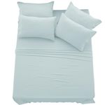 Lux Decor Queen Sheet Set - 6 PC Brushed Microfiber Bed Sheets 16 Inches Deep Pockets - Embroidered & Plain Pillowcases - Hotel Luxury Sheets Queen Size Bed Set - Soft Bedding Sheets (Spa Blue)