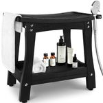 Y&M 2-Tier Bathroom Shower Bench with Waterproof Storage Shelf, HDPE Towel & Shower Head Shelves Curved Seat, Small Tub Chair for Shaving Legs Foot Stool, Bath, Spa, Indoor or Outdoor Use, Black