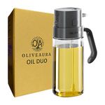 Oliveaura Oil Duo – 2-in-1 Oil Dispenser & Sprayer for Cooking, BBQ, and Air Fryer | 500ml BPA-Free Mister with Ultra-Fine Mist, Non-Slip Base, ml & Tbsp Scale, 13 Labels (Dark Grey)