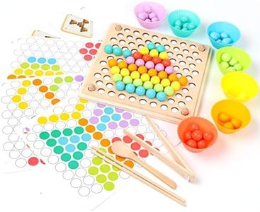 XISTEST Kids Wooden Toy, Children's Toys for 3 Years Old, Montessori Board, Fine Motor Early Education Color Recognition Chopsticks Clip Beads Hands Brain Training