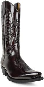 XBTEVUDAK Western Boots Vintage Square Toe Chunky Block Heel Pointed Toe Stitched Leather Cowboy Boots for Men Country Boots Mid-Calf Boots