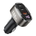 Car Charger Adapter USB C 100W 3 Port 12V USB Socket [USBC 45W+USBA 30W] with Voltmeter PD3.0 Car Phone Charger Fast Charge Cigarette Lighter USB Charger for iPhone 16 Pro Max Plus 15 Samsung Galaxy