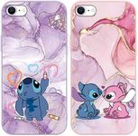 2 Pack Cute Cartoon Case for iPhone 7/8/SE 2020/SE 2022 Cases 4.7",Kawaii Anime Character Movie Girly Marble Cover for Women Girls Boys,Soft TPU Shockproof Protective Funda for iPhone 7 Purple Pink