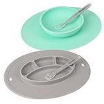 UpwardBaby Suction Plates & Bowls for Baby-Toddler Essentials Silicone Baby Plate & Bowl with 2 Baby Spoons Self Feeding 6 Months-Kids Plates Baby Utensils & Baby Feeding Supplies-BPA Free