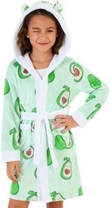 Funnycokid Girls Robes Size 8-10 Avocado Kids Hooded Bathrobe Soft Fleece Pajamas Plush Flannel Sleepwear 9-10 Years