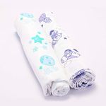 Kaarpas Newborn Baby Girl's Infant Boy's Super Soft Premium Pure Organic Cotton Comfortable Muslin Swaddle Receiving Blankets Wrapper Cloth Towel Stroller Cover Sky Pack of 2 Multicolor 100x100 CM