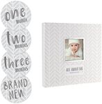 Pearhead Herringbone Baby Memory Book with Included Baby Belly Stickers