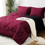 JOLLYVOGUE Dark Red/Black Reversible Comforter Set, Full Size 3 Pieces Bedding Comforter Set for All Season, Lightweight & Comfortable Bed in a Bag with 1 Comforter and 2 Pillow Shams