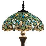 4MYHOME Tiffany Floor Lamp Sea Blue Stained Glass Dragonfly Standing Reading Light 16X16X64 Inches Antique Pole Corner Lamp Decor Bedroom Living Room Home Office S147 Series