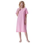 Keyocean Women Nightgowns, Soft Comfy 100% Cotton Lightweigh Short Sleeves Ladies Nightdress, Medium Pink, Large