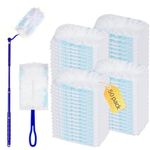 50 Pack Disposable Duster Refills Kit (Blue,50 Refills+2 Handles) Compatible with Swiffer Dusters 180 Degree Extendable Handle Dusters for Cleaning Home, Office, Blinds, Ceiling